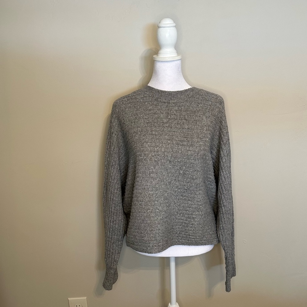 Pink Rose Gray Ribbed Sweater